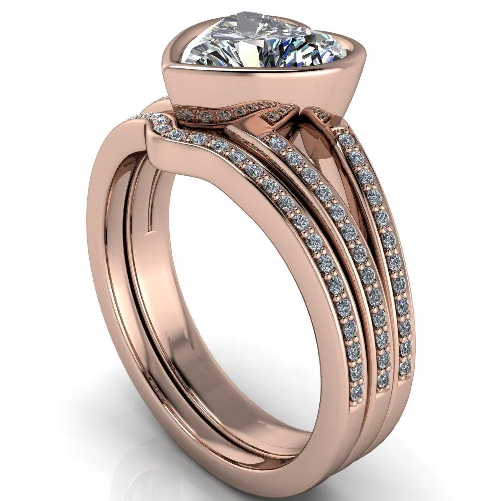 Bethany Heart Moissanite Full Bezel Split Shank Diamond Channel Ring