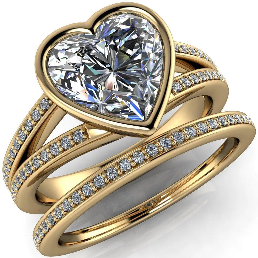 Bethany Heart Moissanite Full Bezel Split Shank Diamond Channel Ring
