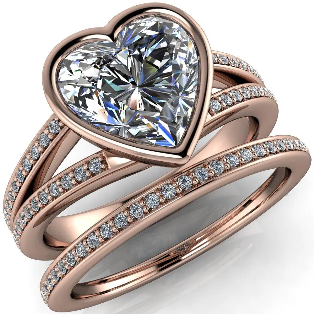 Bethany Heart Moissanite Full Bezel Split Shank Diamond Channel Ring
