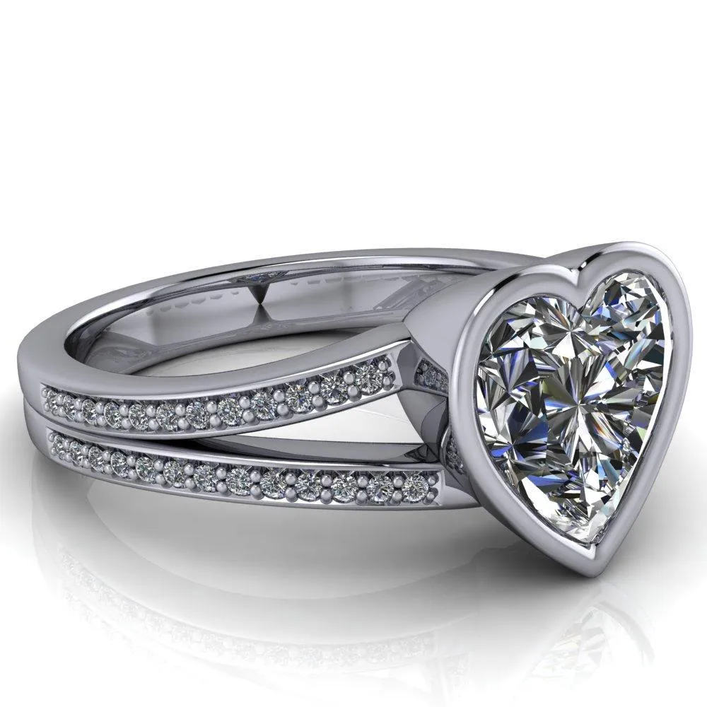 Bethany Heart Moissanite Full Bezel Split Shank Diamond Channel Ring
