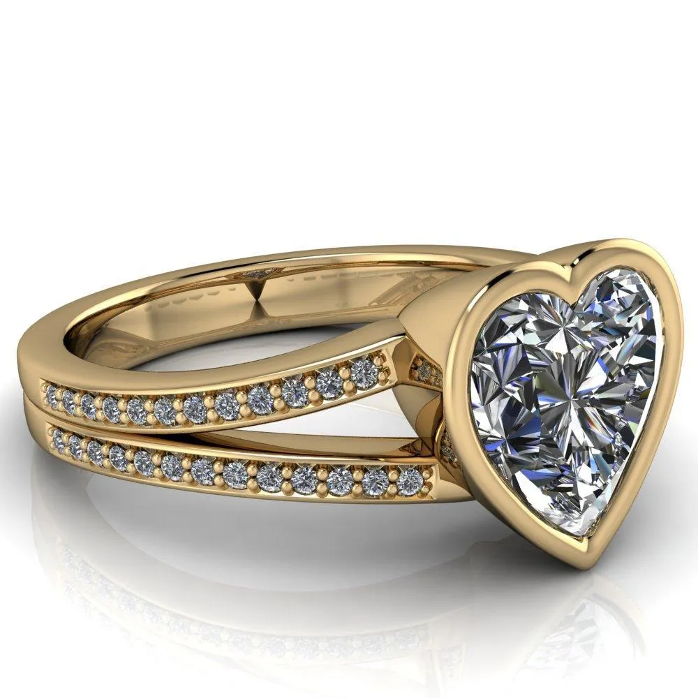 Bethany Heart Moissanite Full Bezel Split Shank Diamond Channel Ring