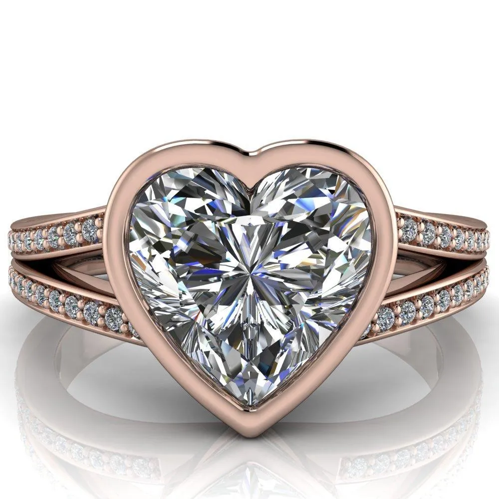 Bethany Heart Moissanite Full Bezel Split Shank Diamond Channel Ring