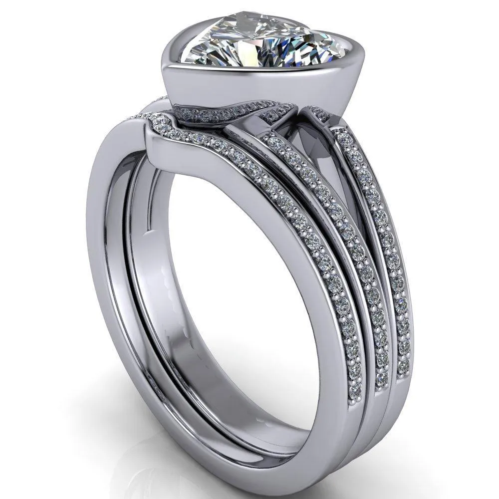 Bethany Heart Moissanite Full Bezel Split Shank Diamond Channel Ring