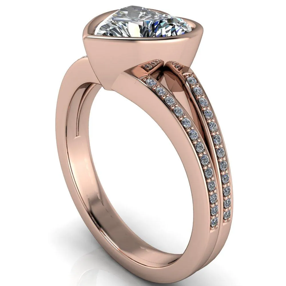 Bethany Heart Moissanite Full Bezel Split Shank Diamond Channel Ring