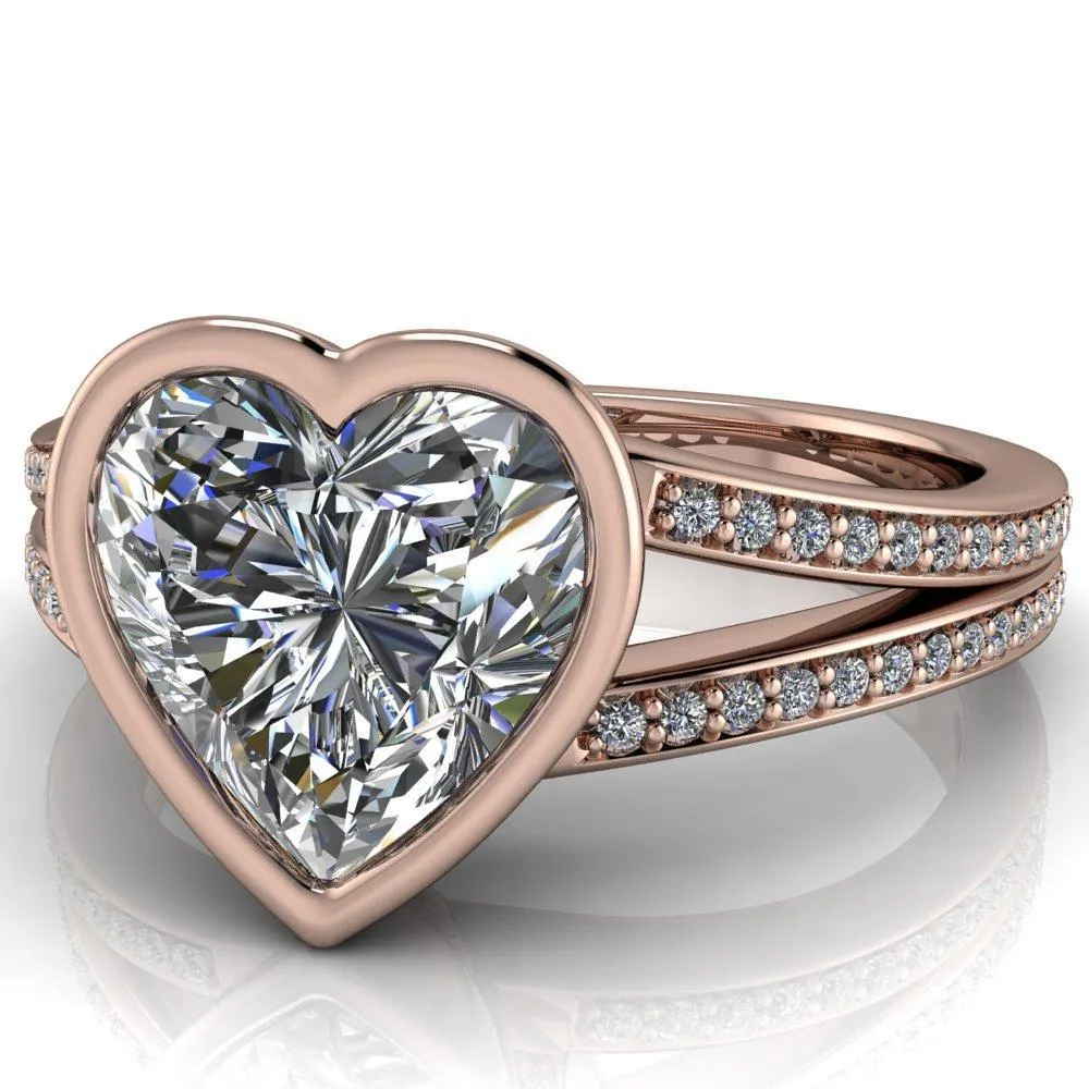 Bethany Heart Moissanite Full Bezel Split Shank Diamond Channel Ring