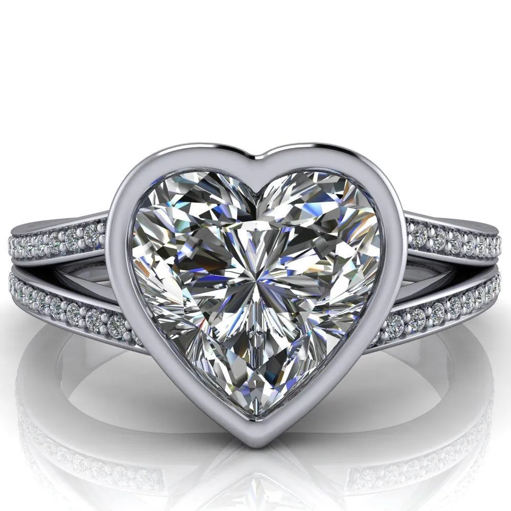 Bethany Heart Moissanite Full Bezel Split Shank Diamond Channel Ring
