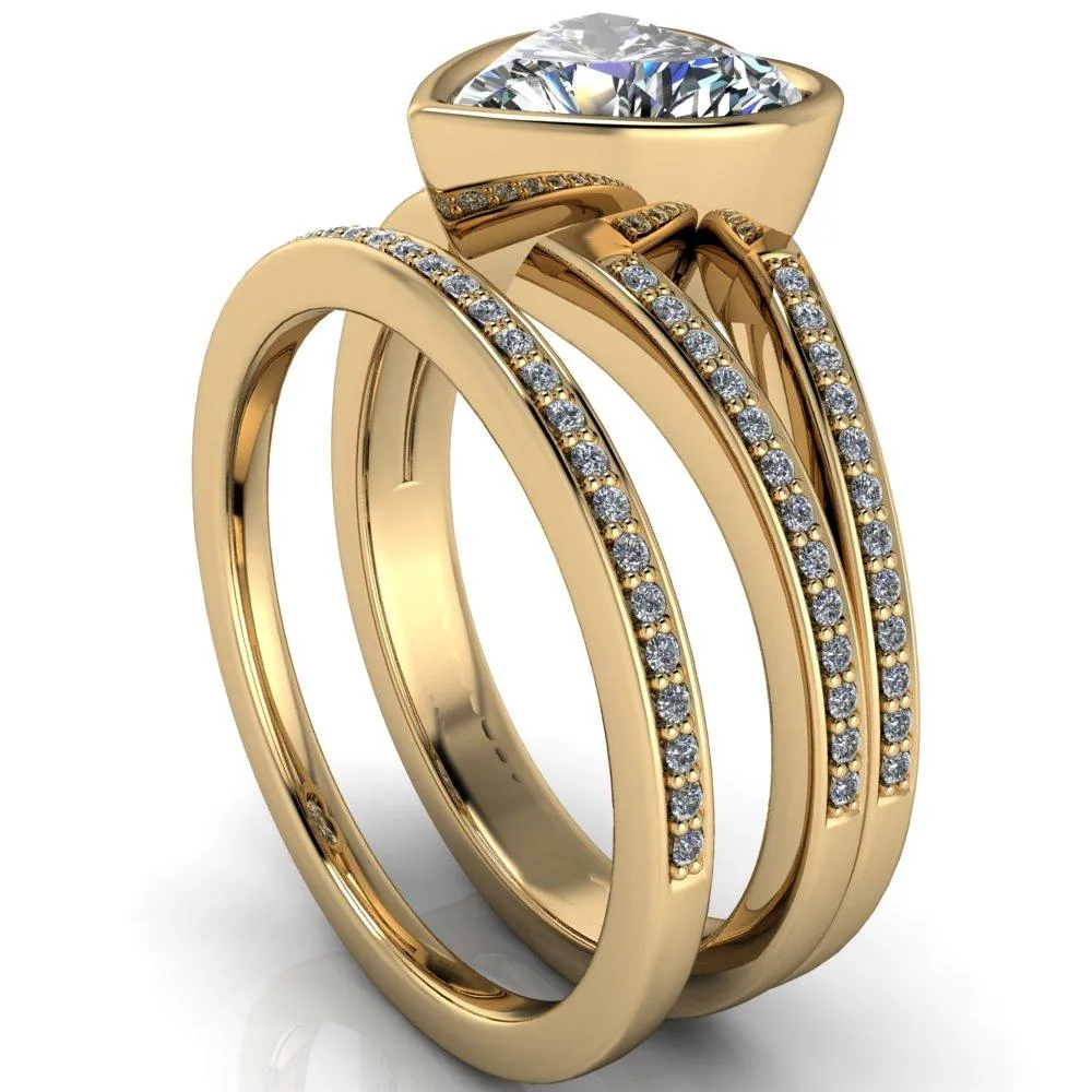 Bethany Heart Moissanite Full Bezel Split Shank Diamond Channel Ring