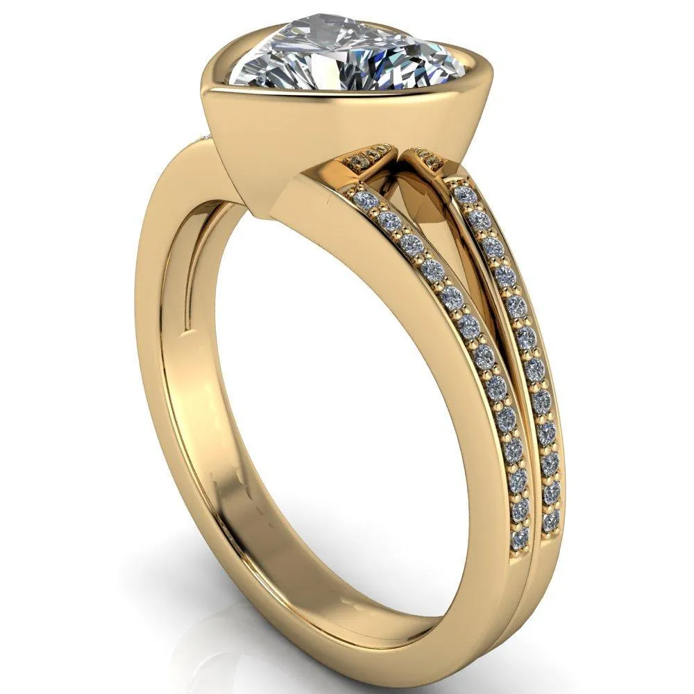 Bethany Heart Moissanite Full Bezel Split Shank Diamond Channel Ring