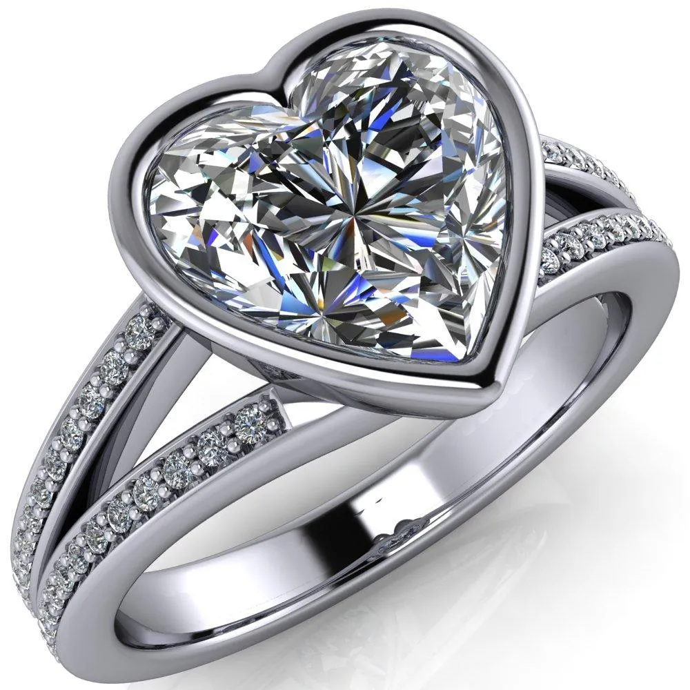 Bethany Heart Moissanite Full Bezel Split Shank Diamond Channel Ring