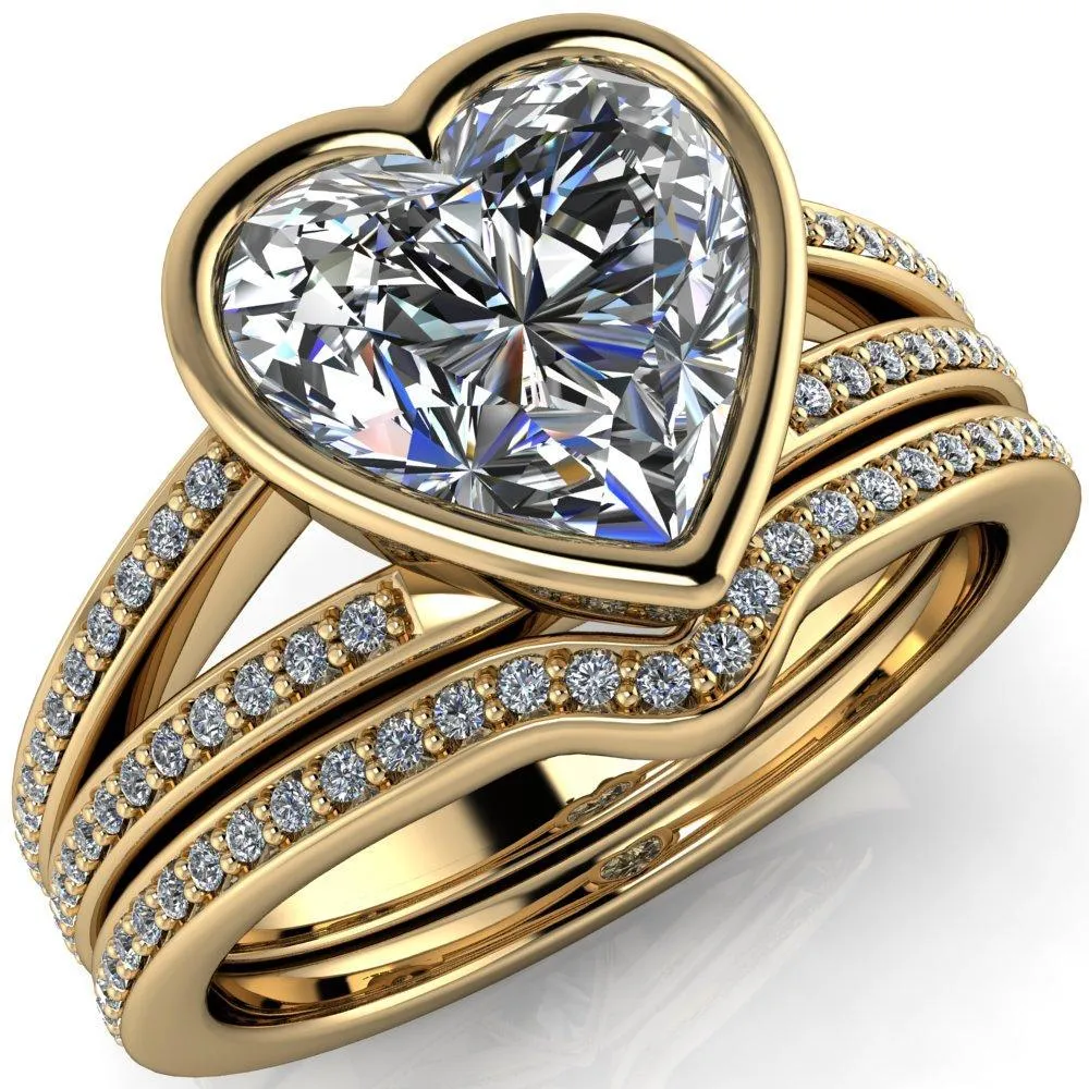 Bethany Heart Moissanite Full Bezel Split Shank Diamond Channel Ring