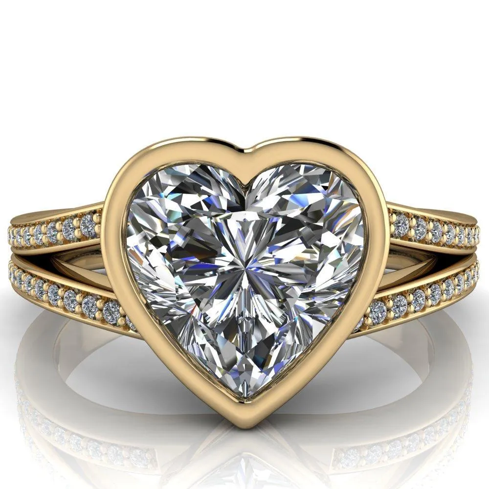 Bethany Heart Moissanite Full Bezel Split Shank Diamond Channel Ring