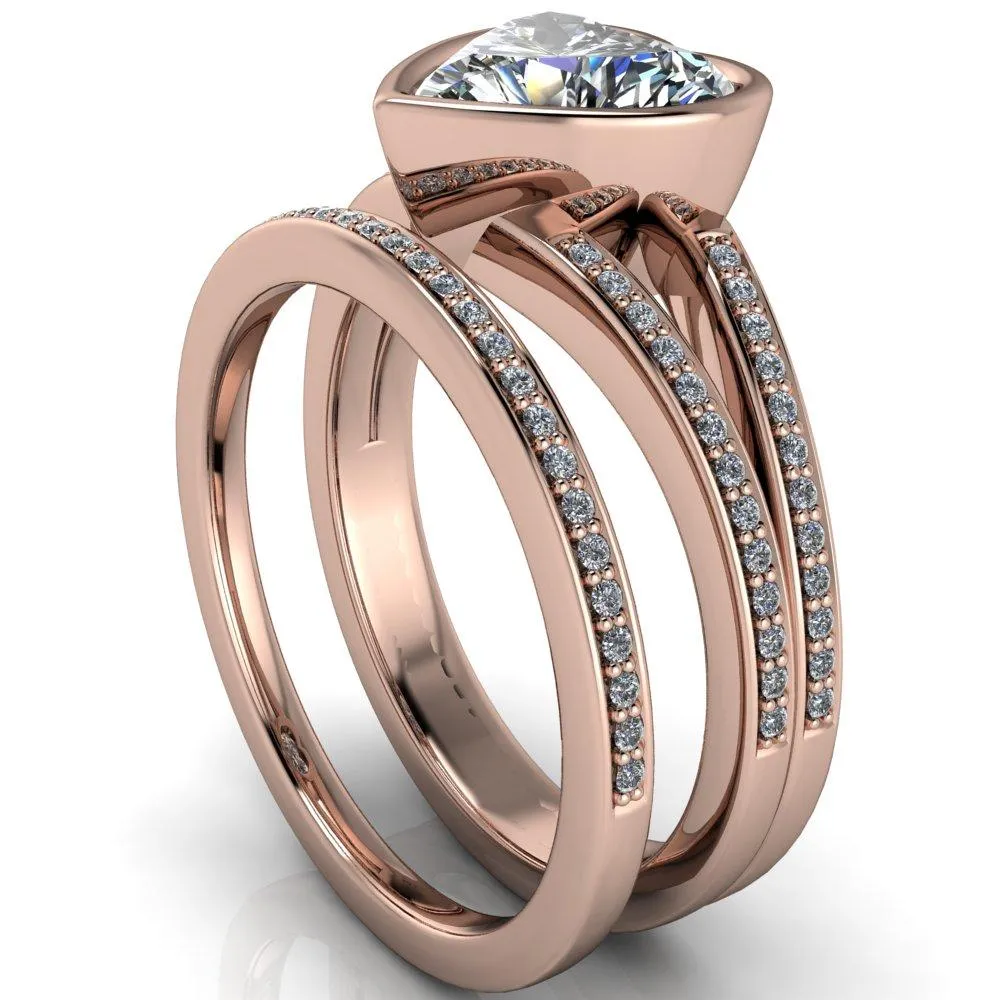 Bethany Heart Moissanite Full Bezel Split Shank Diamond Channel Ring
