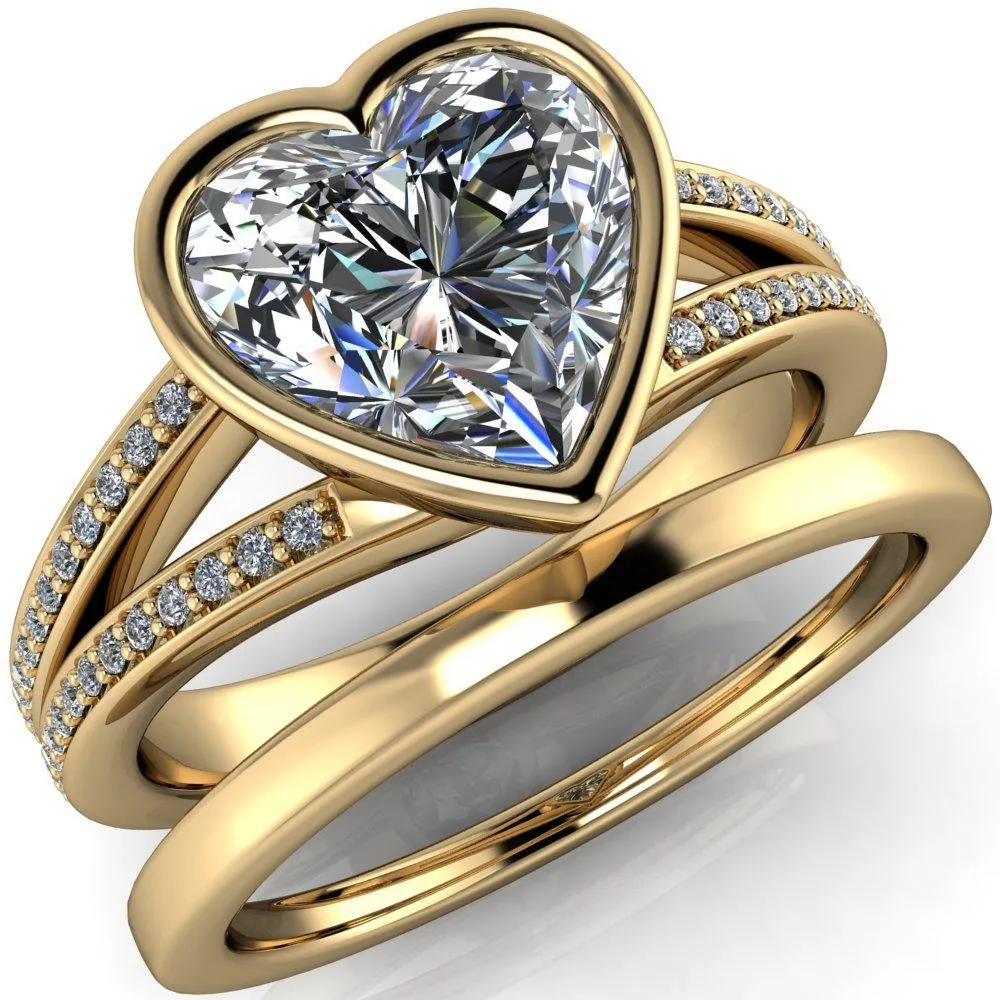 Bethany Heart Moissanite Full Bezel Split Shank Diamond Channel Ring