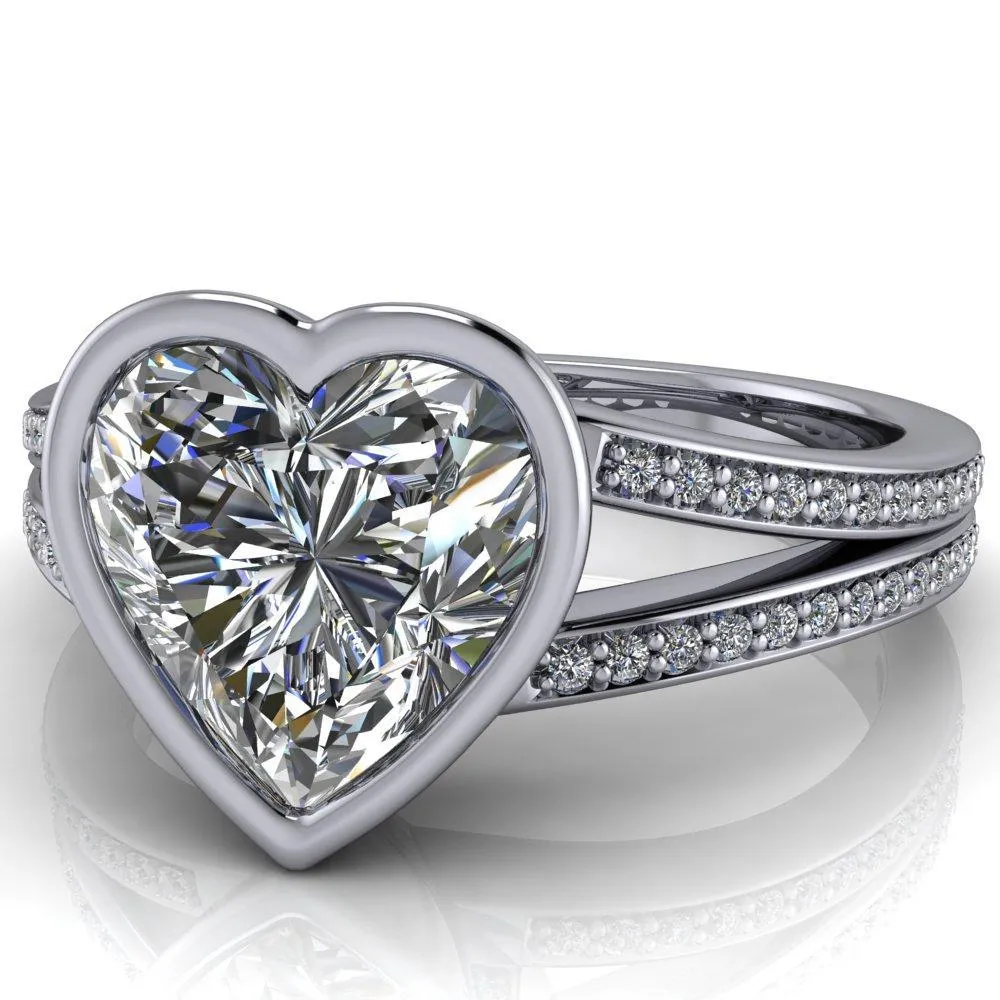 Bethany Heart Moissanite Full Bezel Split Shank Diamond Channel Ring