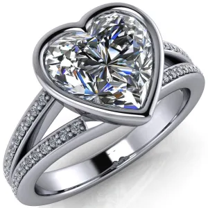 Bethany Heart Moissanite Full Bezel Split Shank Diamond Channel Ring