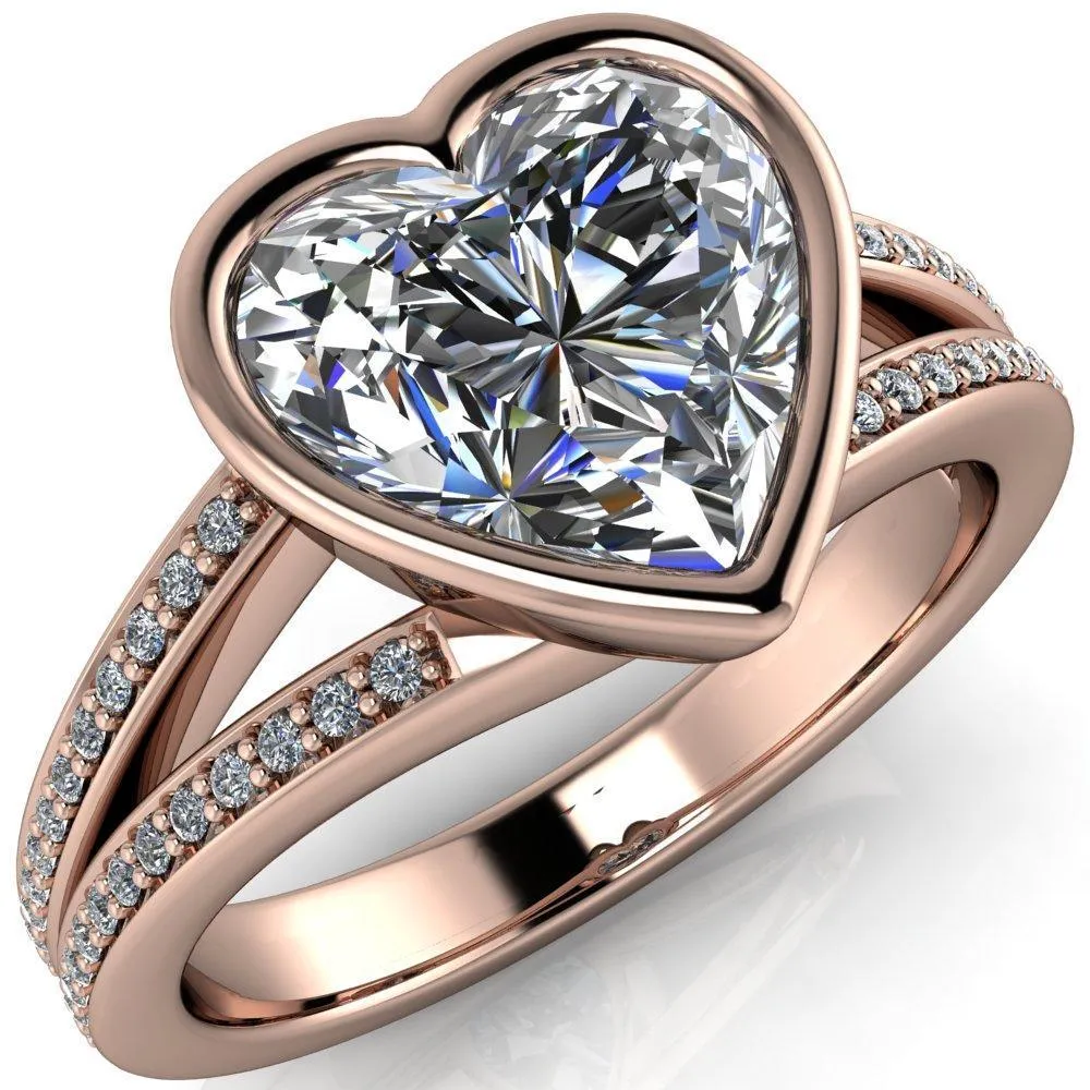 Bethany Heart Moissanite Full Bezel Split Shank Diamond Channel Ring