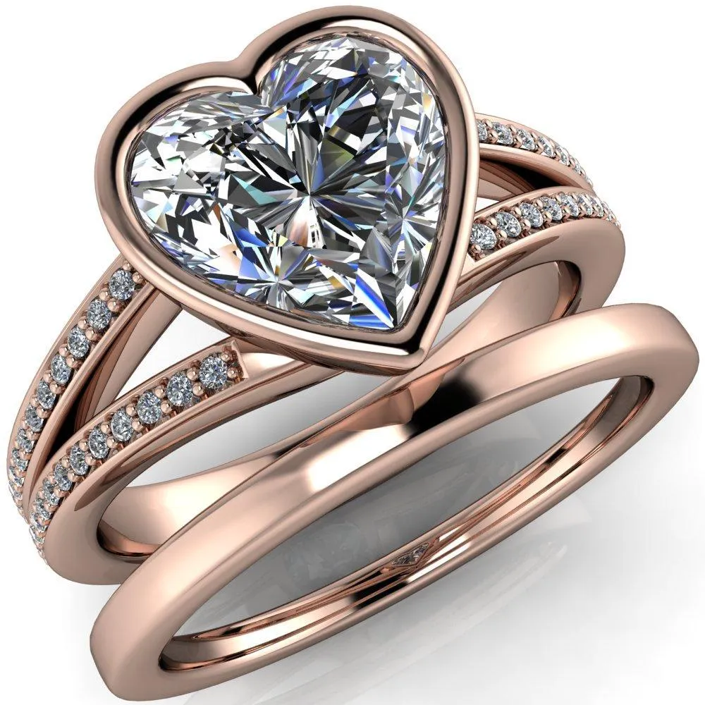 Bethany Heart Moissanite Full Bezel Split Shank Diamond Channel Ring