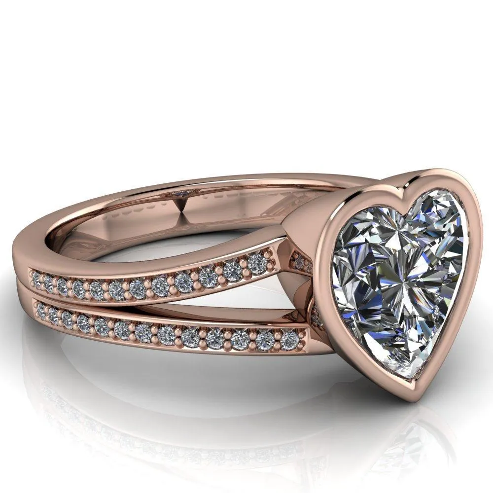 Bethany Heart Moissanite Full Bezel Split Shank Diamond Channel Ring