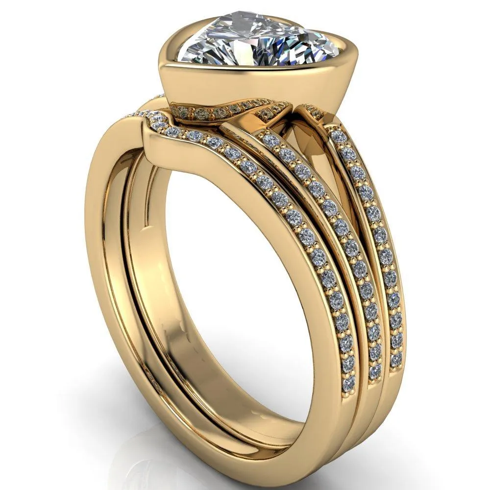 Bethany Heart Moissanite Full Bezel Split Shank Diamond Channel Ring