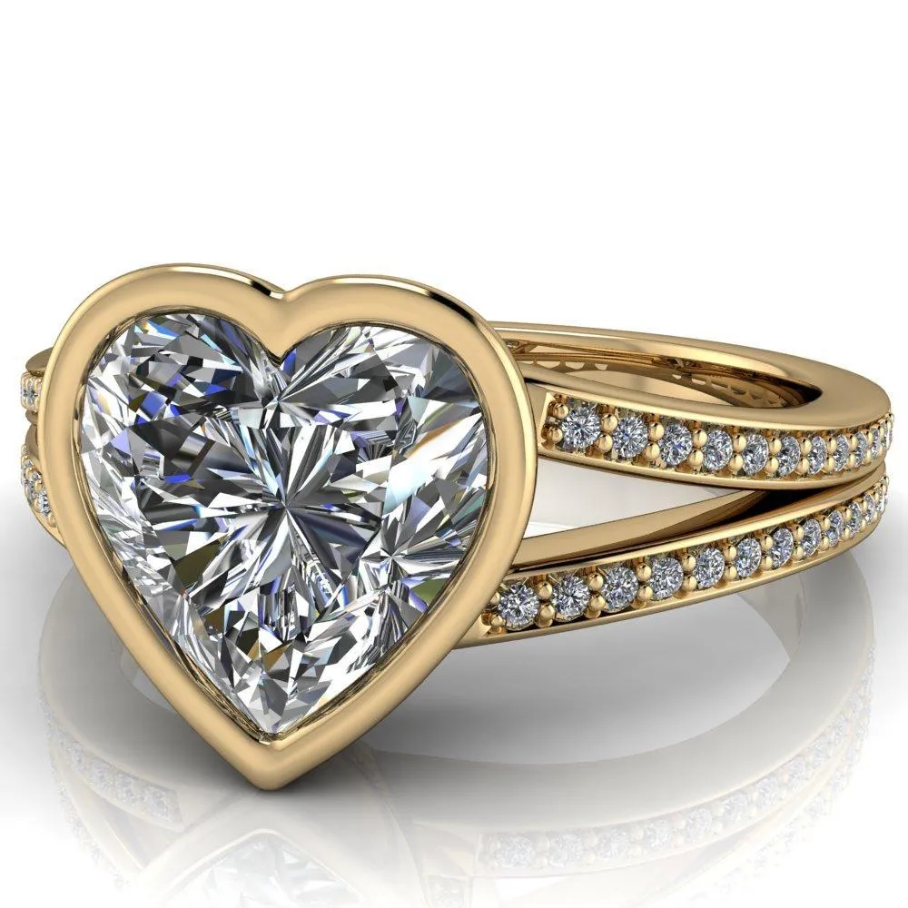 Bethany Heart Moissanite Full Bezel Split Shank Diamond Channel Ring