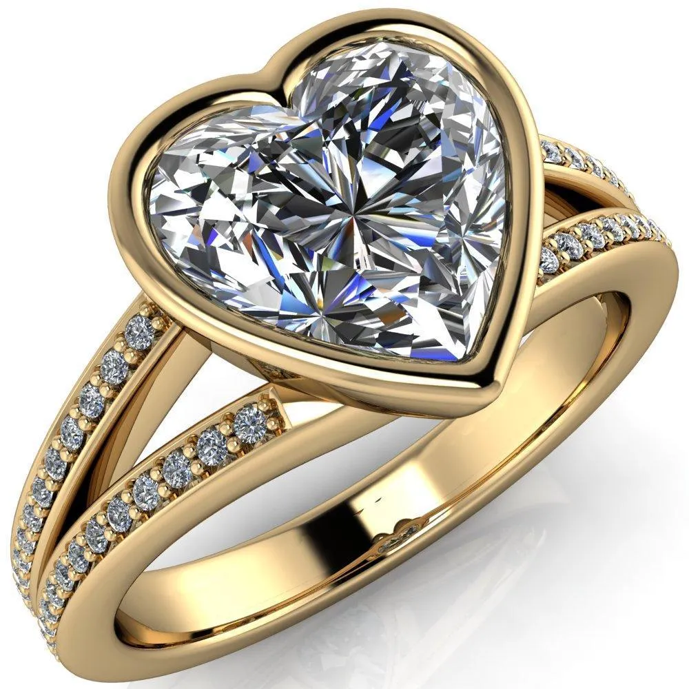 Bethany Heart Moissanite Full Bezel Split Shank Diamond Channel Ring