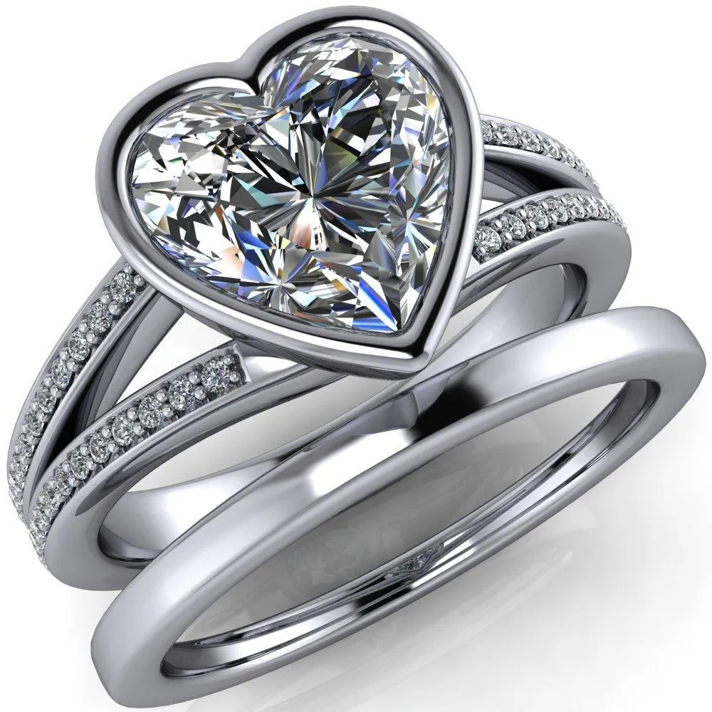 Bethany Heart Moissanite Full Bezel Split Shank Diamond Channel Ring