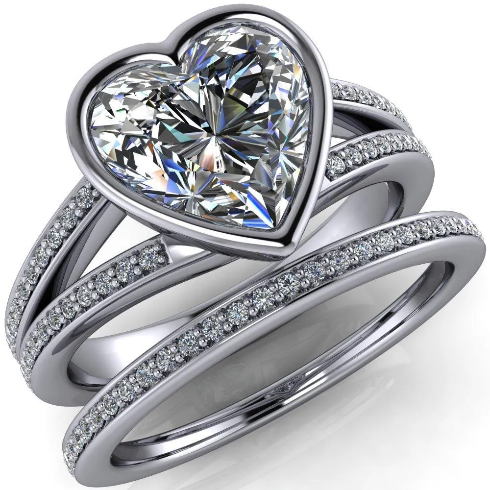 Bethany Heart Moissanite Full Bezel Split Shank Diamond Channel Ring