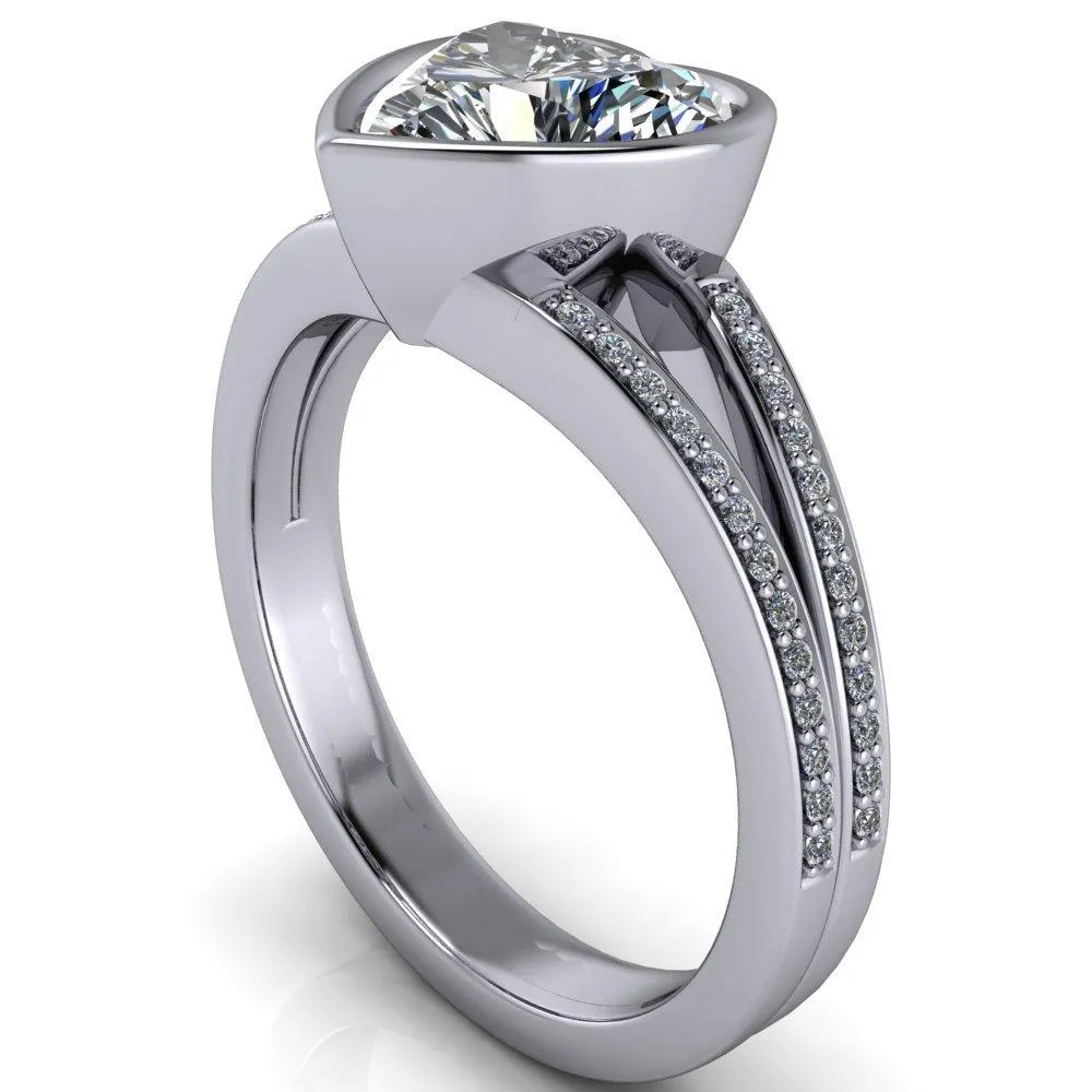Bethany Heart Moissanite Full Bezel Split Shank Diamond Channel Ring