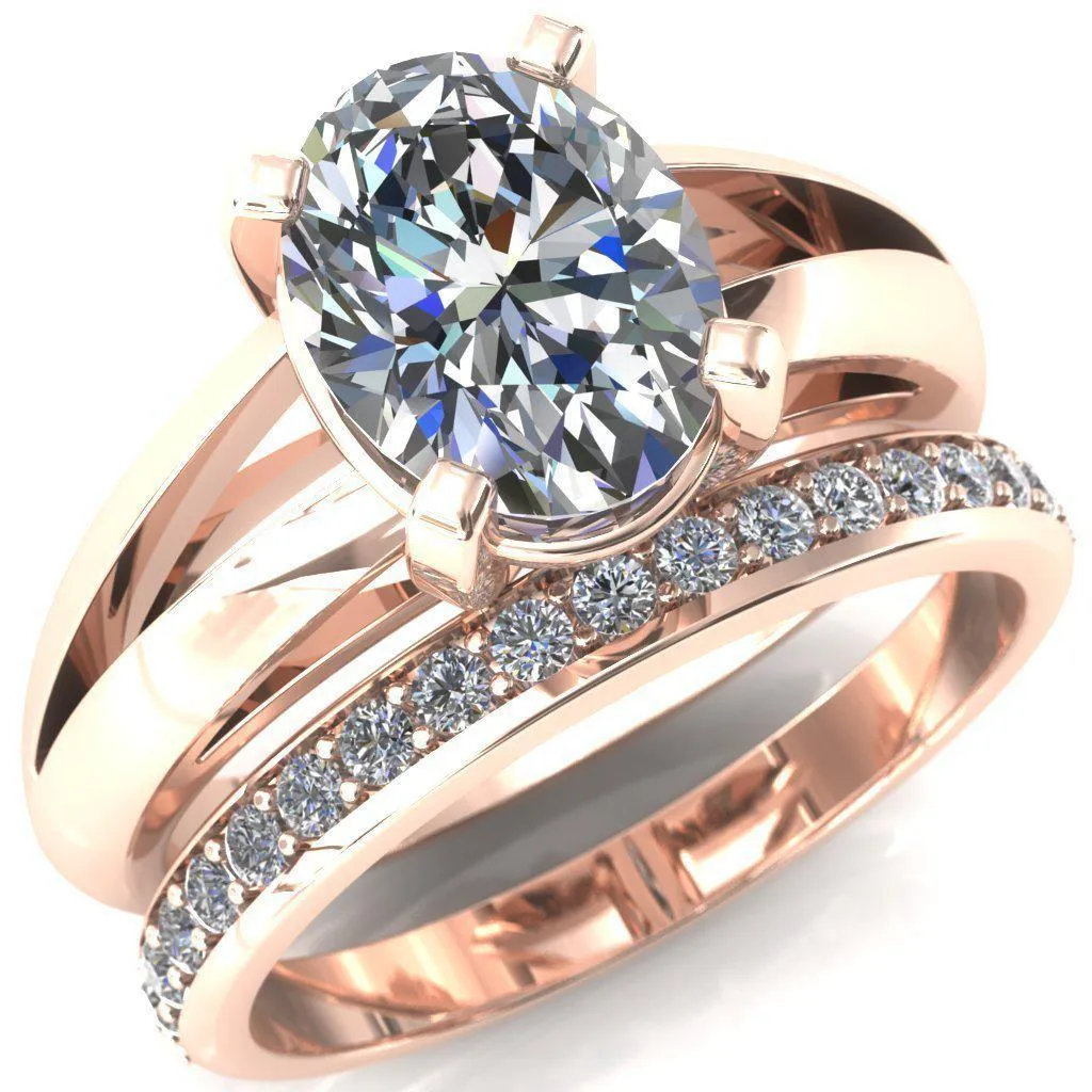 Beverley Oval Center Stone 4 Prong Split Shank High Setting Cathedral Ring