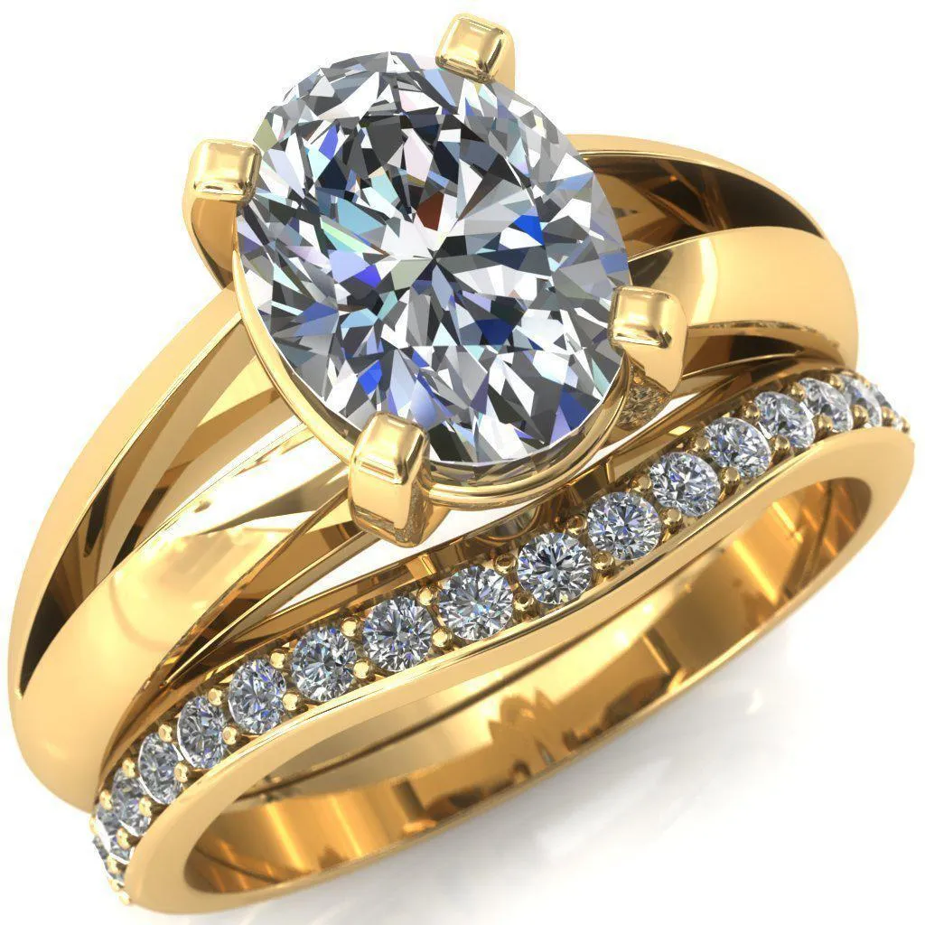 Beverley Oval Center Stone 4 Prong Split Shank High Setting Cathedral Ring