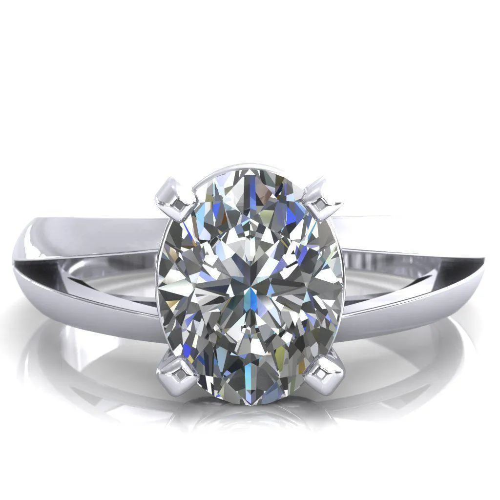 Beverley Oval Center Stone 4 Prong Split Shank High Setting Cathedral Ring