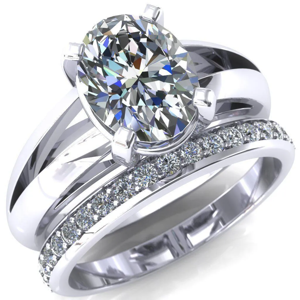 Beverley Oval Center Stone 4 Prong Split Shank High Setting Cathedral Ring