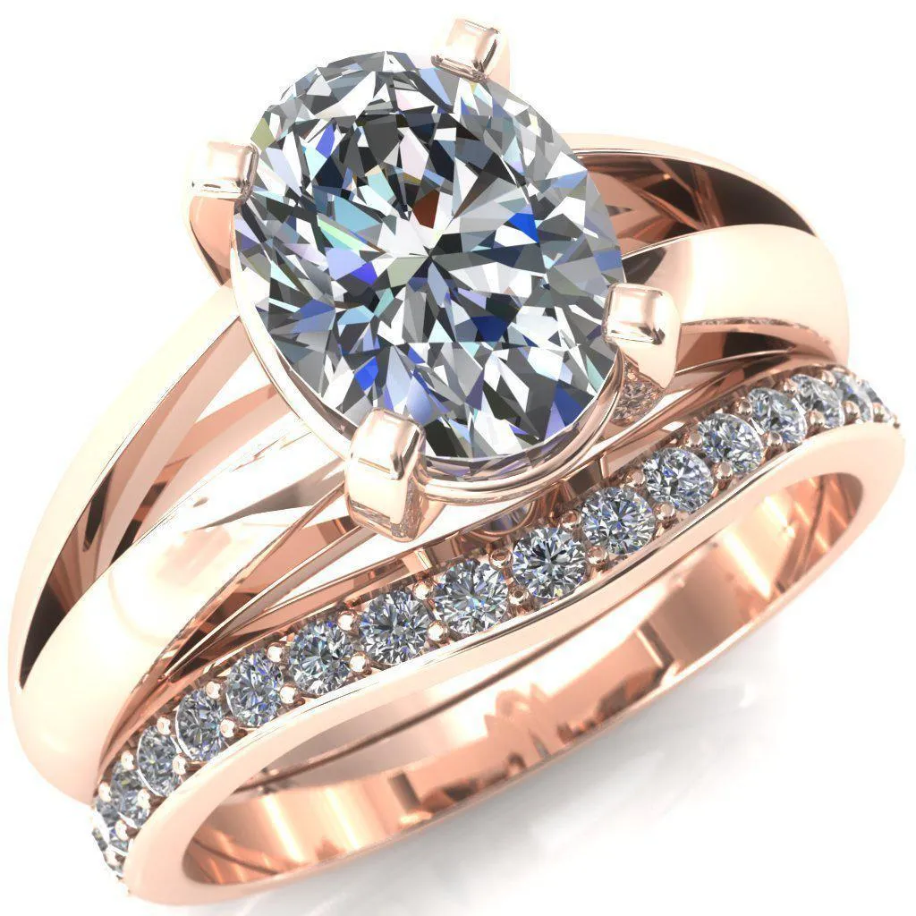 Beverley Oval Center Stone 4 Prong Split Shank High Setting Cathedral Ring