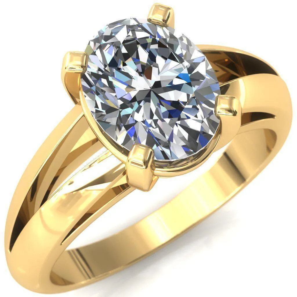 Beverley Oval Center Stone 4 Prong Split Shank High Setting Cathedral Ring