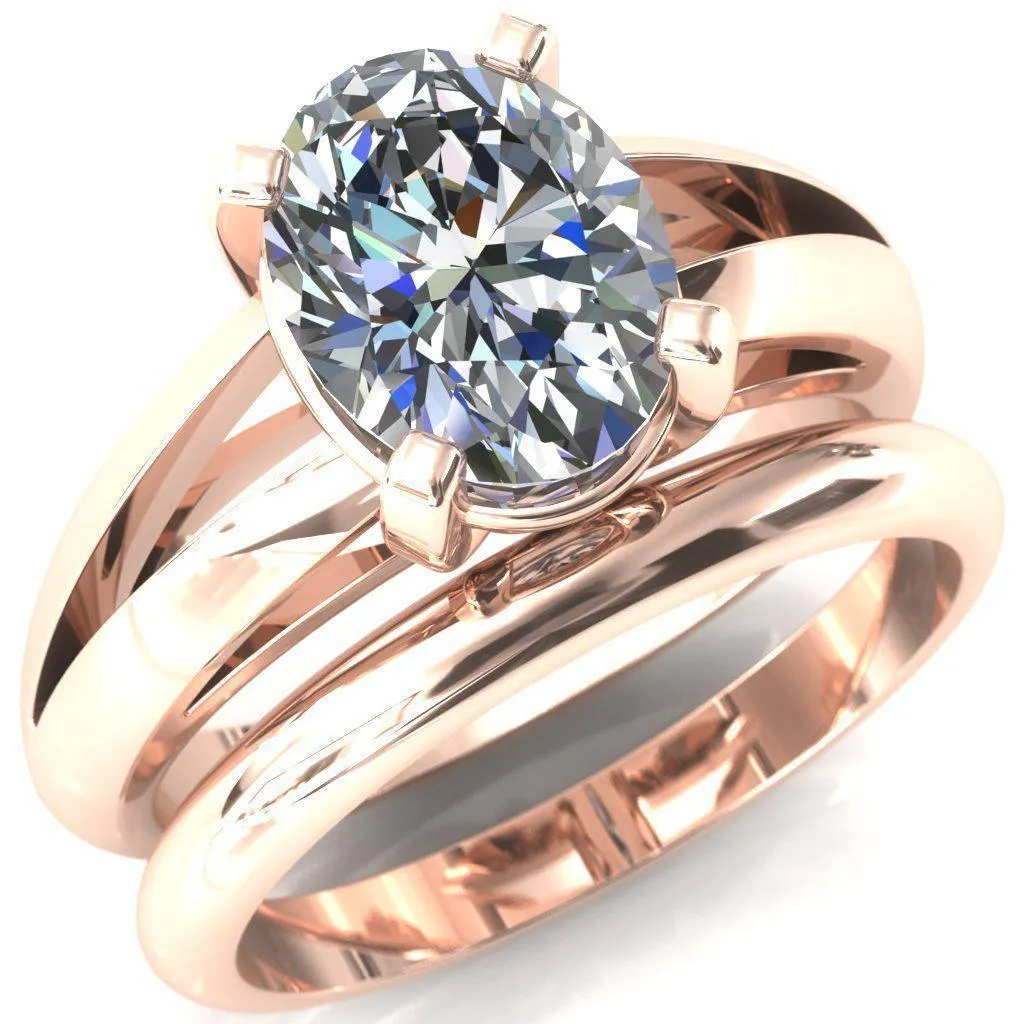 Beverley Oval Center Stone 4 Prong Split Shank High Setting Cathedral Ring