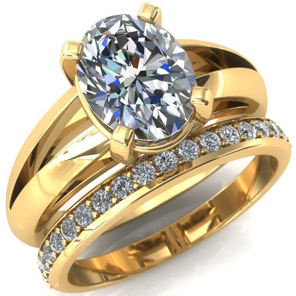 Beverley Oval Center Stone 4 Prong Split Shank High Setting Cathedral Ring
