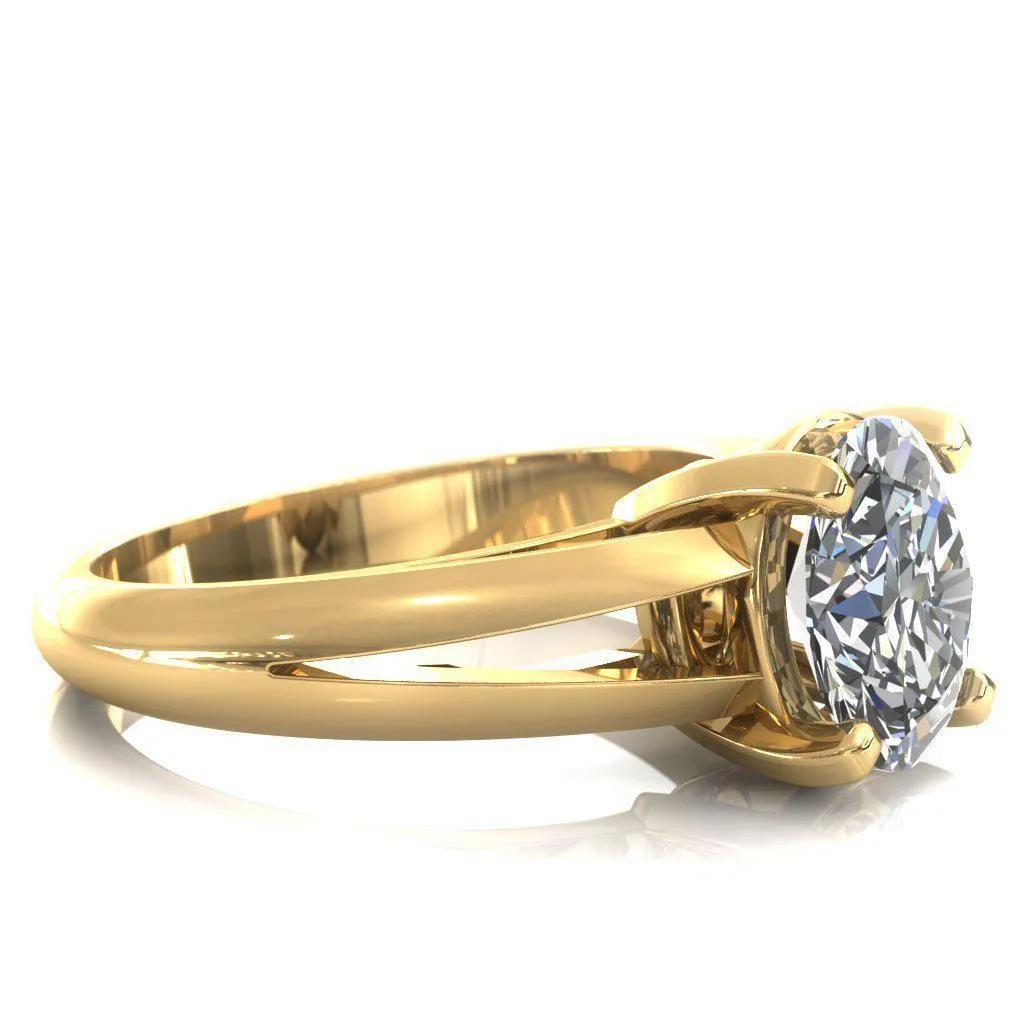 Beverley Oval Center Stone 4 Prong Split Shank High Setting Cathedral Ring