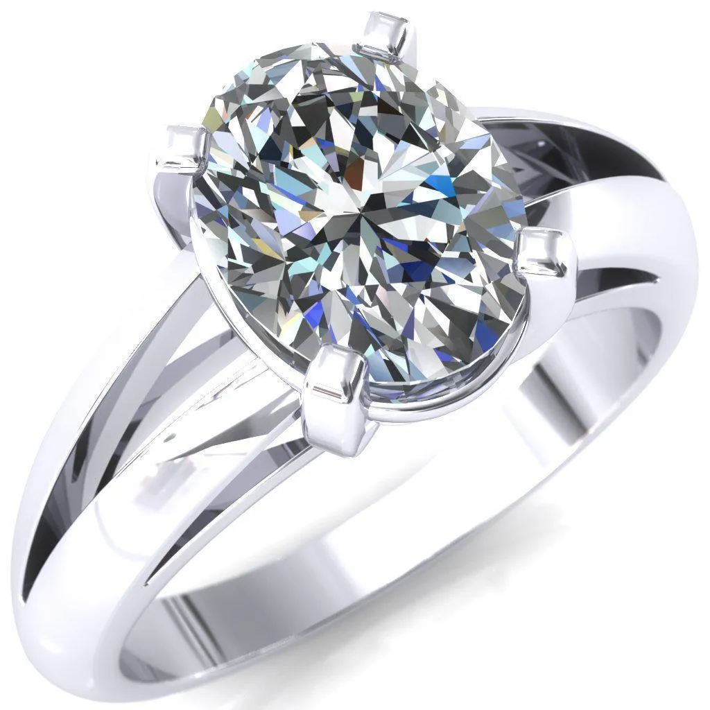 Beverley Oval Center Stone 4 Prong Split Shank High Setting Cathedral Ring