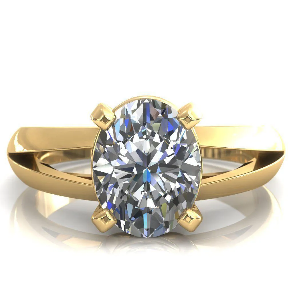 Beverley Oval Center Stone 4 Prong Split Shank High Setting Cathedral Ring