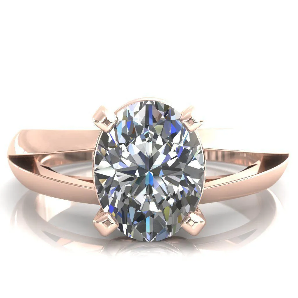 Beverley Oval Center Stone 4 Prong Split Shank High Setting Cathedral Ring