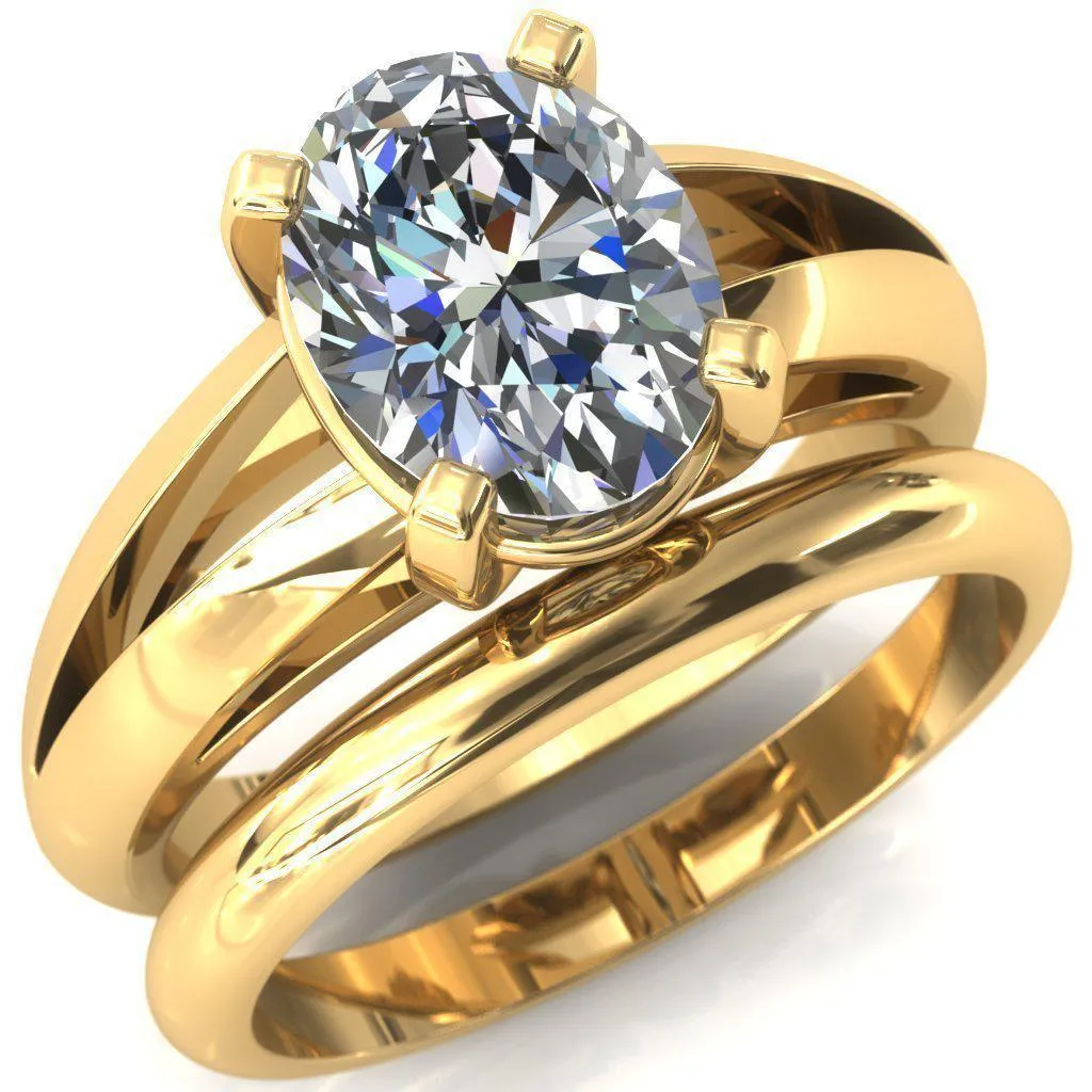 Beverley Oval Center Stone 4 Prong Split Shank High Setting Cathedral Ring