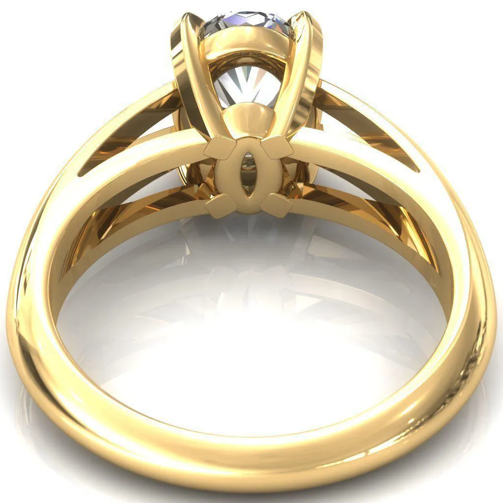 Beverley Oval Center Stone 4 Prong Split Shank High Setting Cathedral Ring