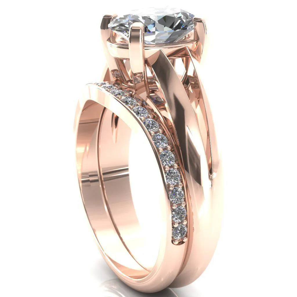 Beverley Oval Center Stone 4 Prong Split Shank High Setting Cathedral Ring