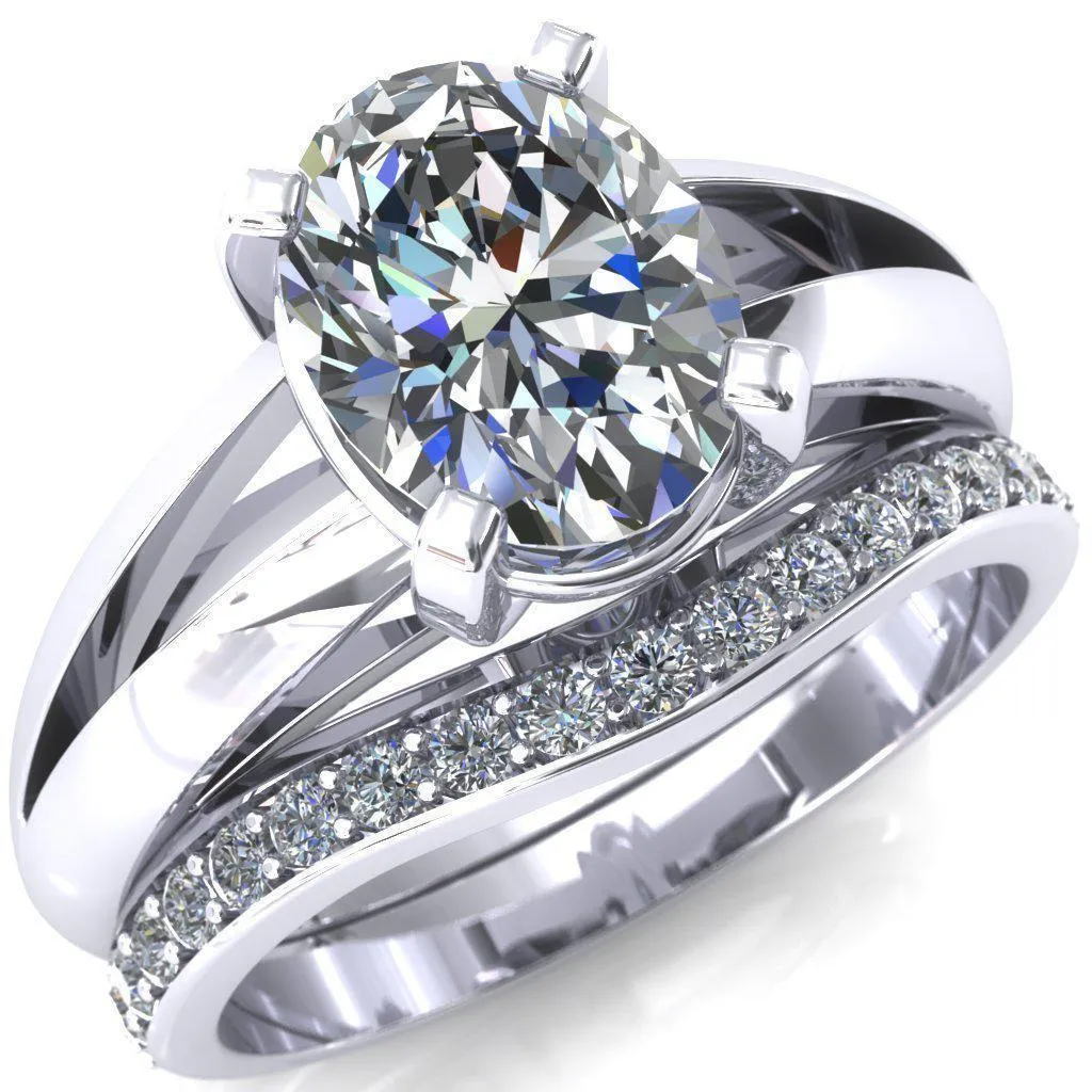 Beverley Oval Center Stone 4 Prong Split Shank High Setting Cathedral Ring