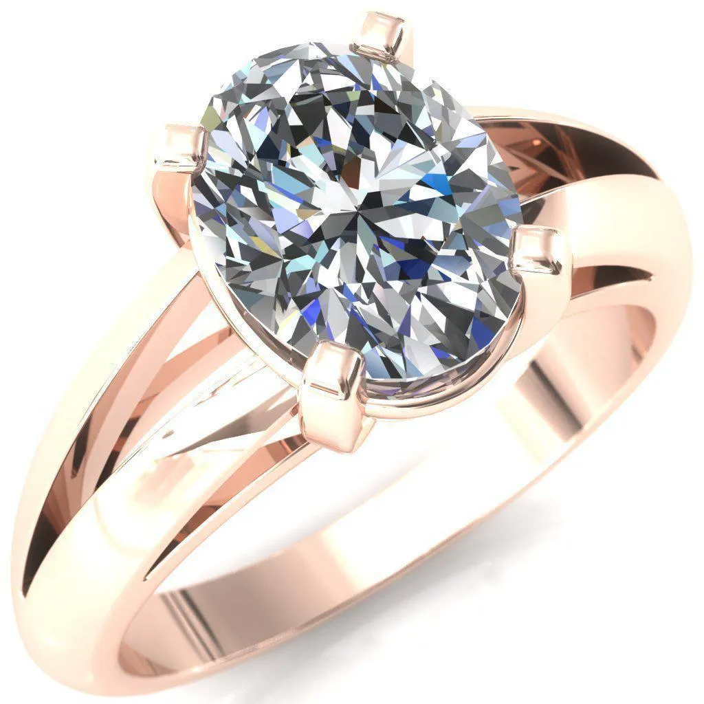 Beverley Oval Center Stone 4 Prong Split Shank High Setting Cathedral Ring