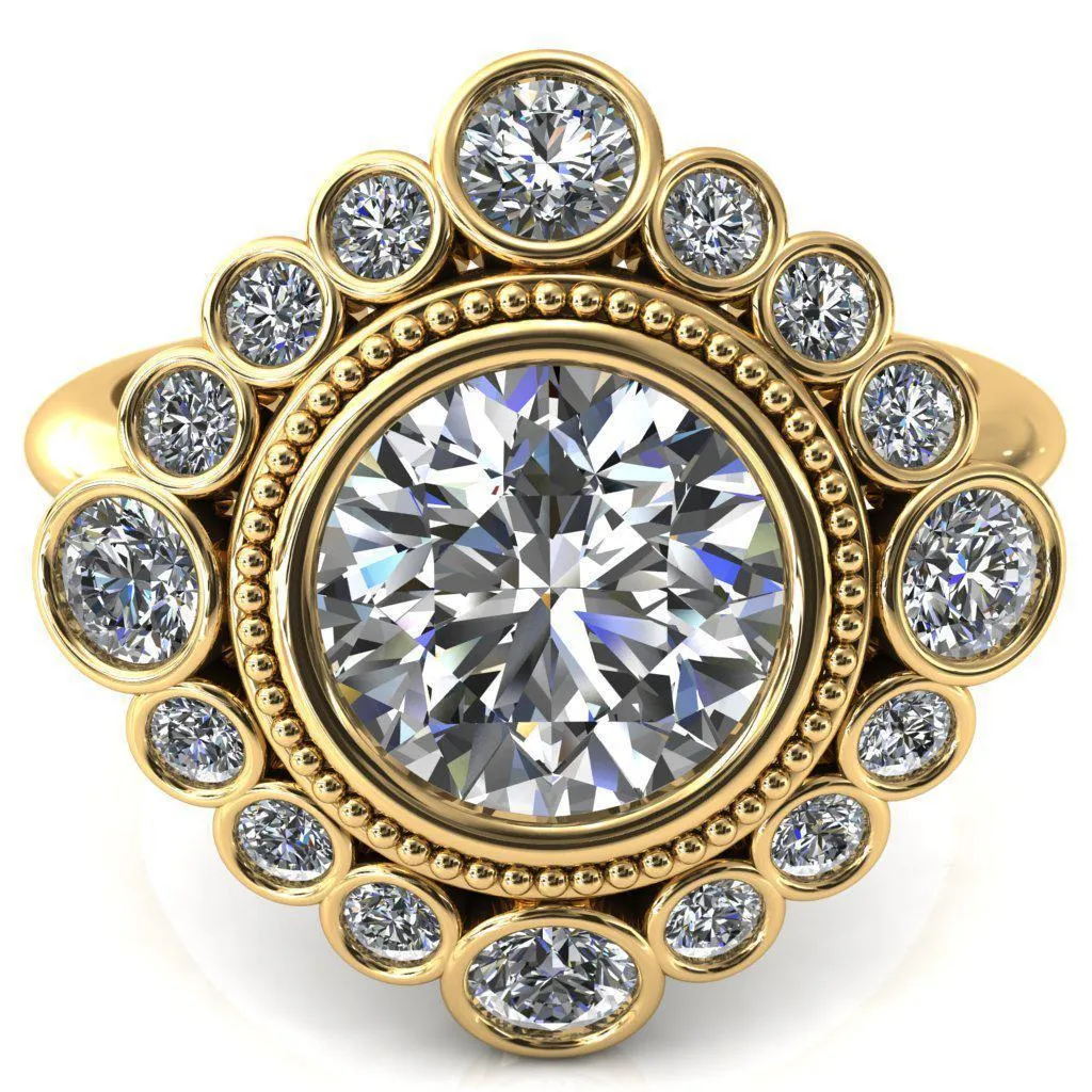 Birdie Round Center Stone Multi Stone Halo Engagement Ring