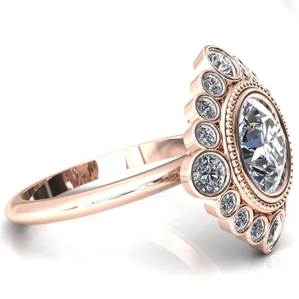 Birdie Round Center Stone Multi Stone Halo Engagement Ring