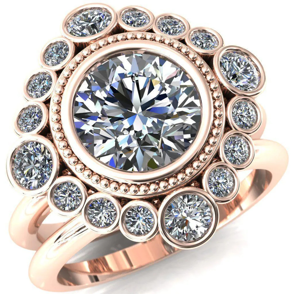 Birdie Round Center Stone Multi Stone Halo Engagement Ring