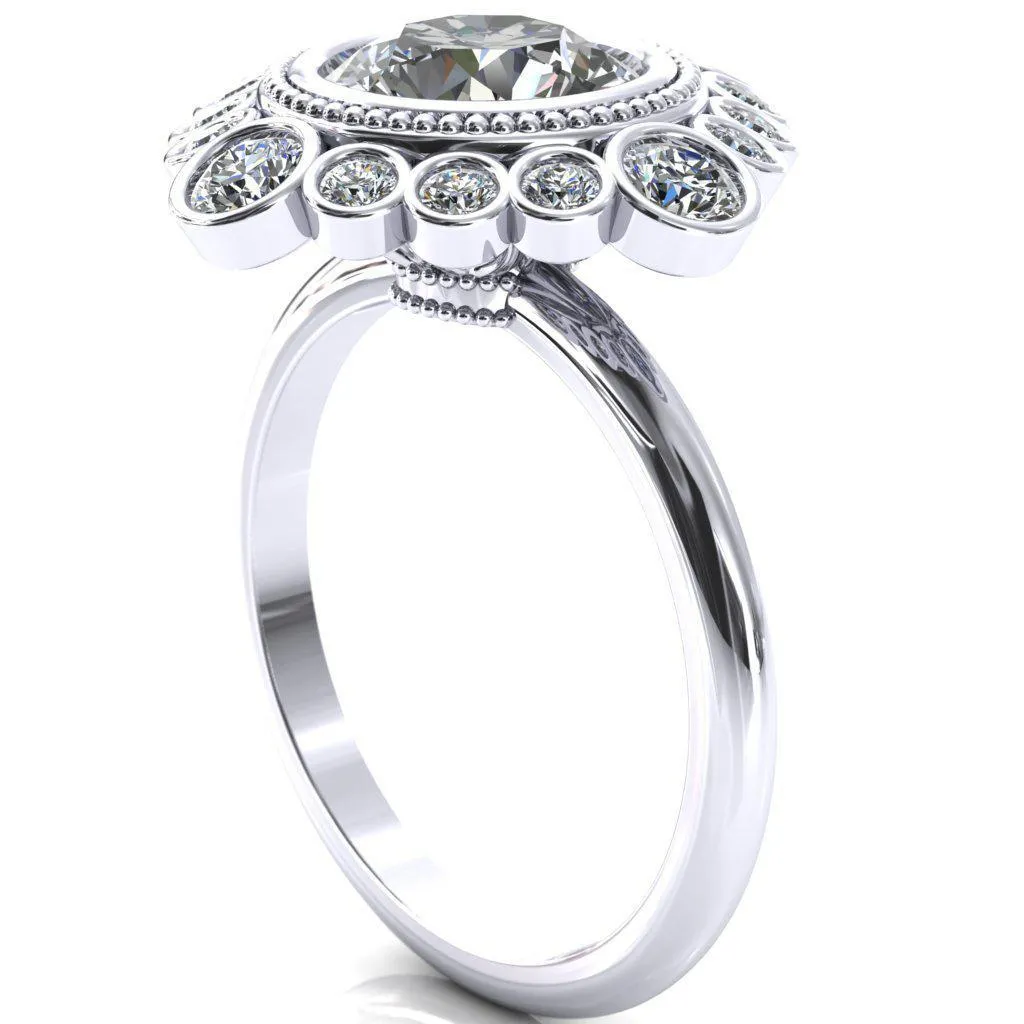 Birdie Round Center Stone Multi Stone Halo Engagement Ring