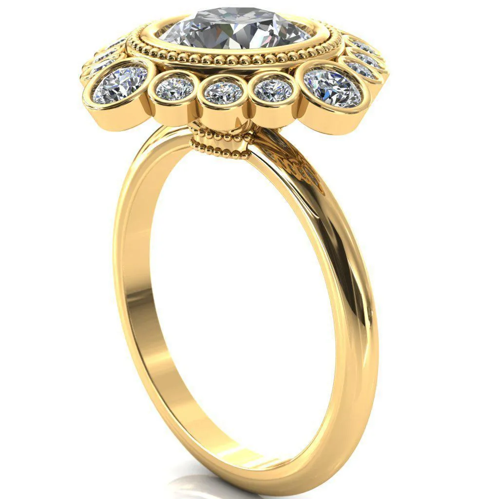 Birdie Round Center Stone Multi Stone Halo Engagement Ring
